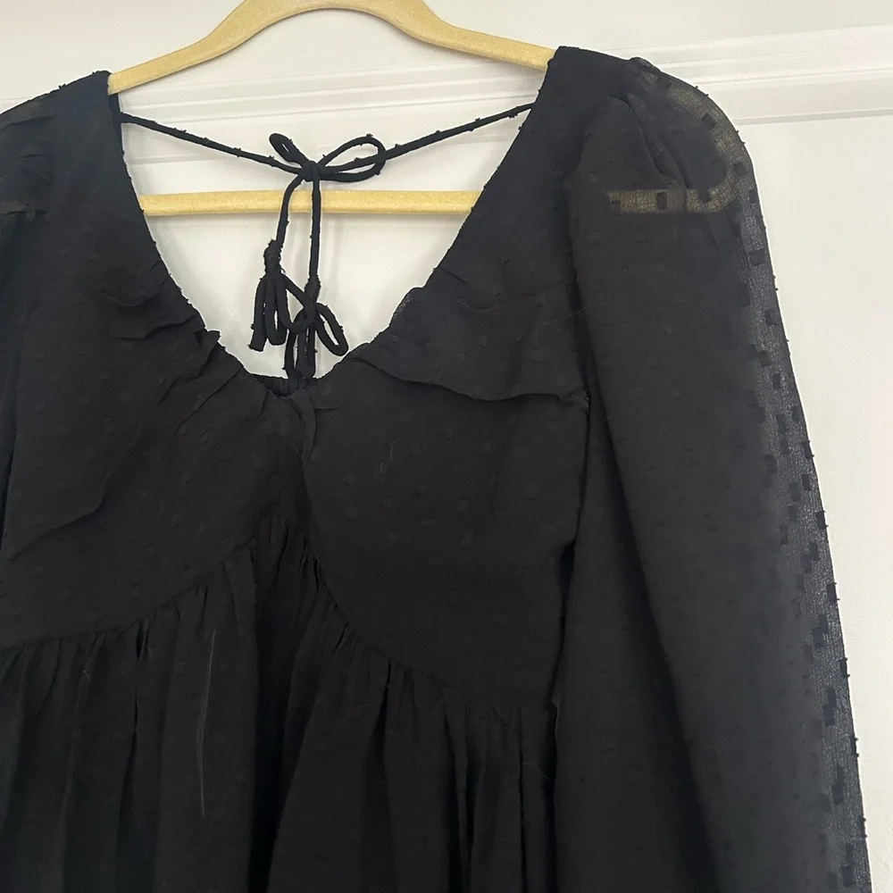 By Anthropologie Peplum Blouse Black V-Neck Top - Picture 4 of 8